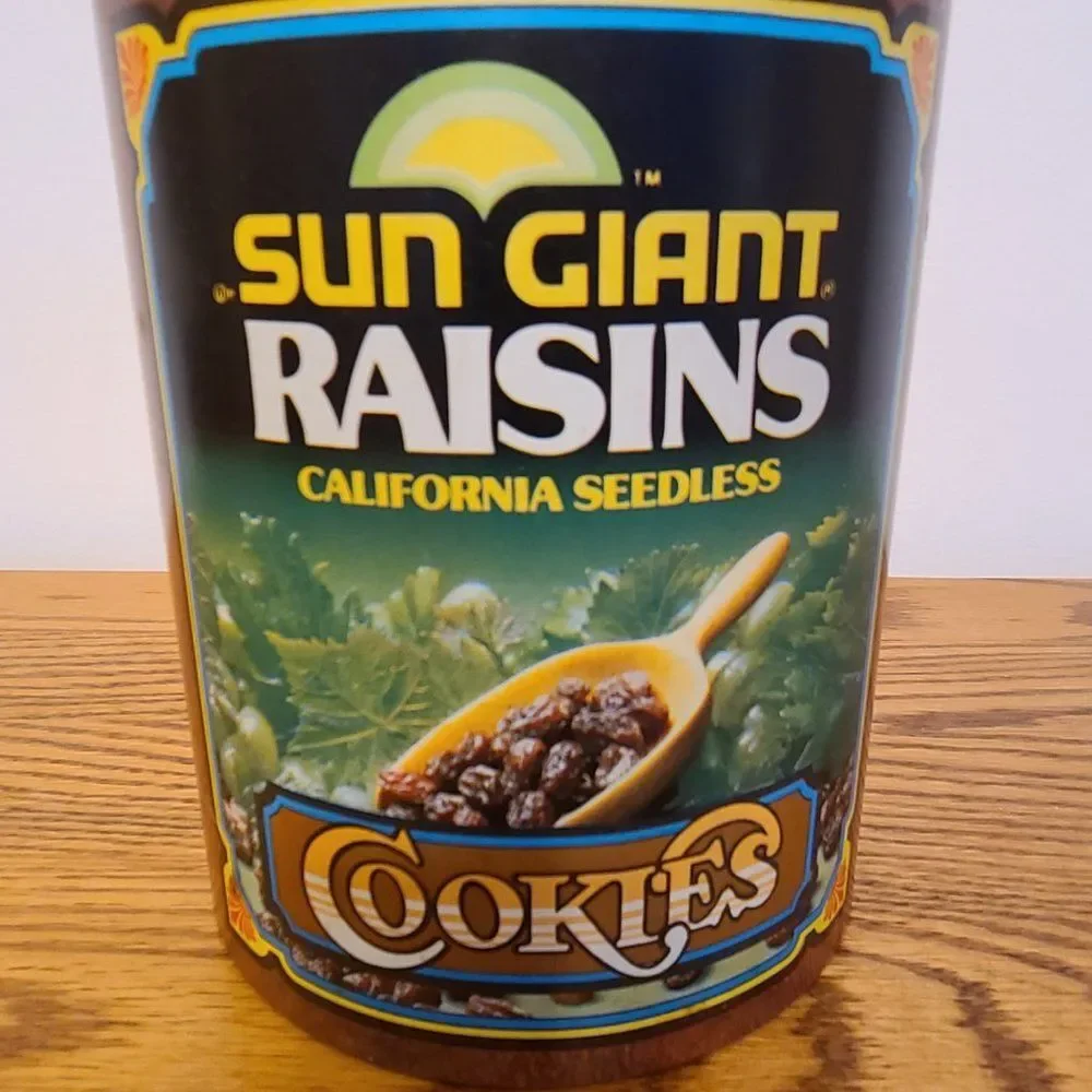 Retro Vintage Tin Sun Giant Raisins Advertising Cookie Tin Canister by Cheinco